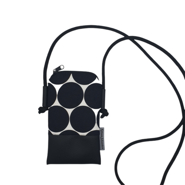 Handytasche zum Umhängen aus Kunstleder schwarz und Stoff maxi Dots Polka schwarz