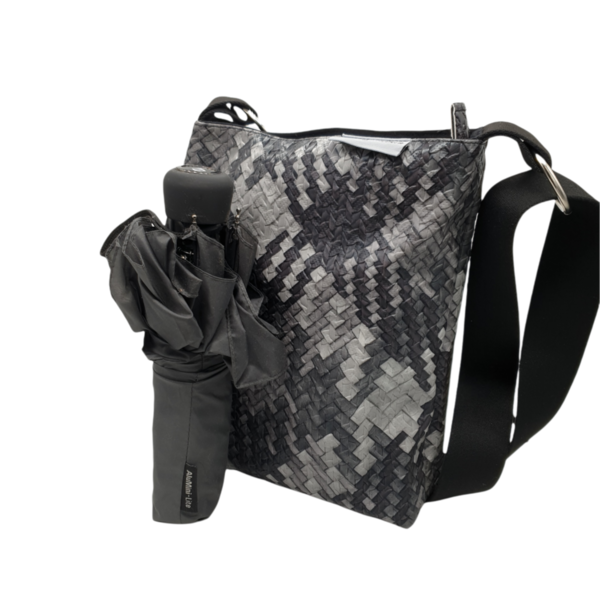 Umhängetasche, Schultertasche, kleine Handtasche mit verstellbarem Gurt Flechtoptik schwarz grau