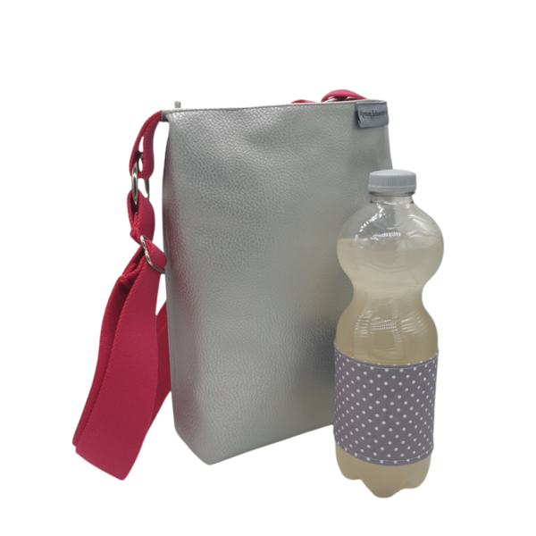 Umhängetasche, Schultertasche, kleine Handtasche mit verstellbarem Gurt silber metallic