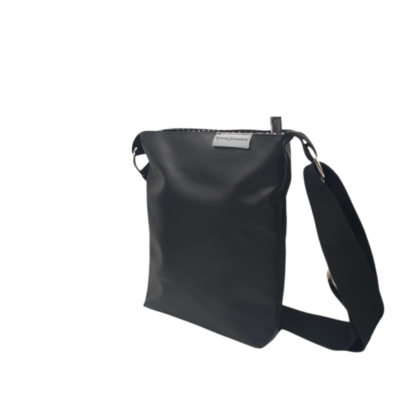 Umhängetasche, Schultertasche, kleine Handtasche mit verstellbarem Gurt schwarz mit Polka Dots