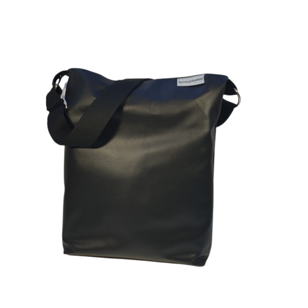 Umhängetasche, Schultertasche, große Handtasche mit verstellbarem Gurt, schwarzes Kunstleder mit Leo