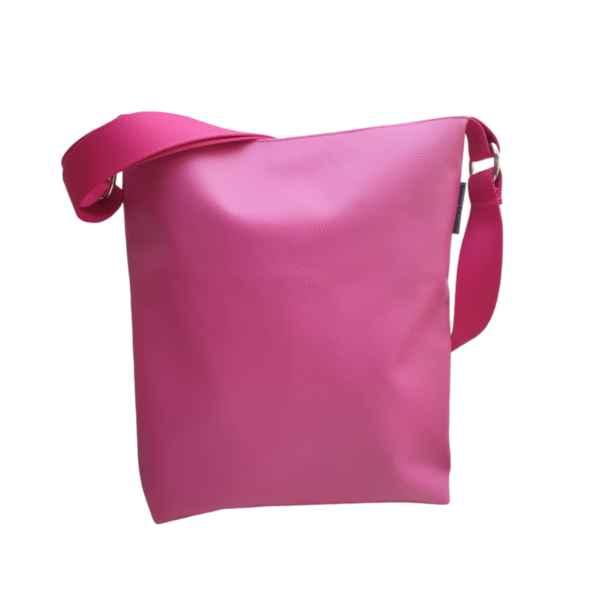 Umhängetasche, Schultertasche, große Handtasche mit verstellbarem Gurt, pink mit Punktefutter