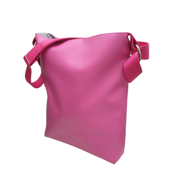 Umhängetasche, Schultertasche, große Handtasche mit verstellbarem Gurt, pink mit Punktefutter