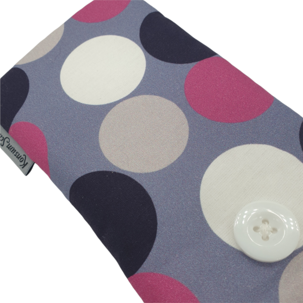 Maßgeschneiderte Handytasche Stoff - Maxi Dots pink/grau - mit Knopf