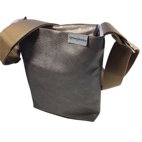 Schultertasche, kleine Handtasche mit verstellbarem Gurt taupe metallic